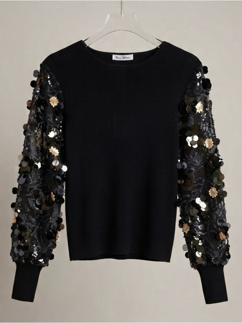 NWOT Siani Milano Black & Gold Sequin Sleeve Sweater